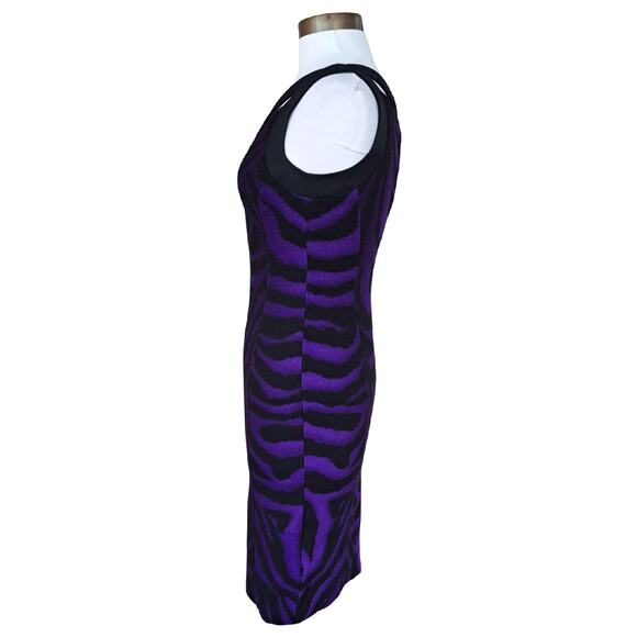 VERSACE Vintage 90s Sheath Dress Purple Black Tiger Zebra Size 40 IT XS 4 US - Picture 6 of 14